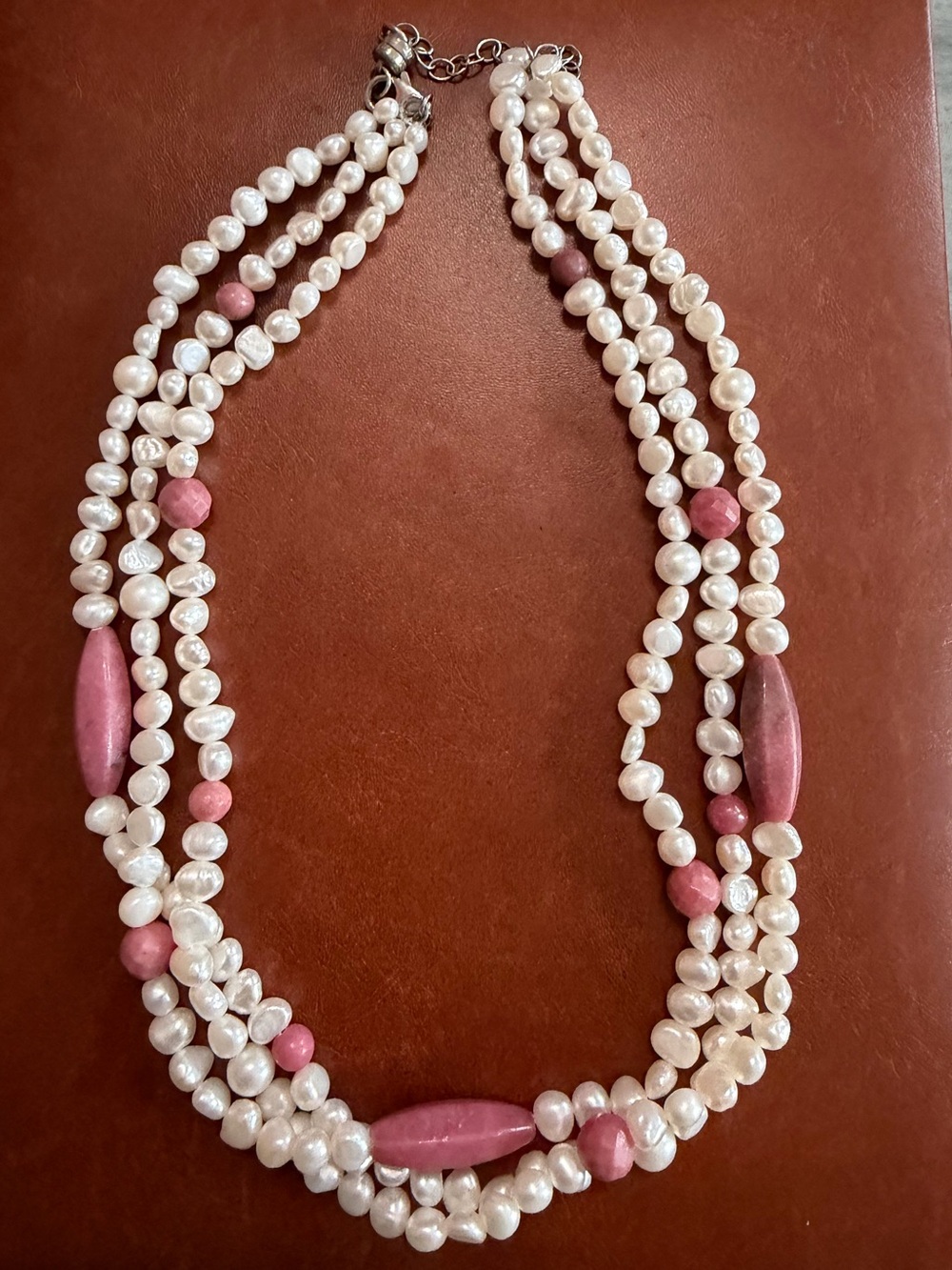 Ross-Simons Freshwater Pearl Pink Rhodonite Gemstone 3 Strand Necklace